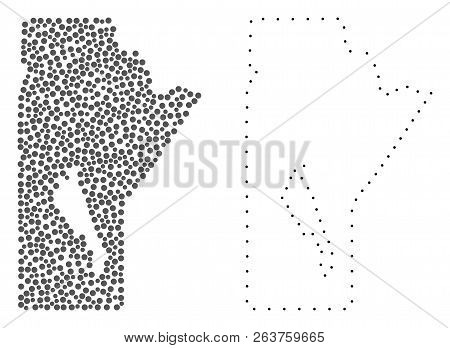 Dot And Contour Map Of Manitoba Province Composed With Dots. Vector Gray Abstraction Of Map Of Manit