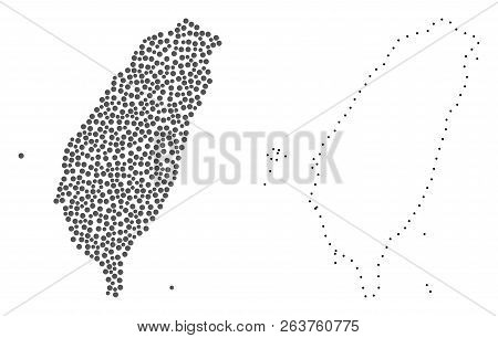 Dot And Frame Map Of Taiwan Formed With Dots. Vector Grey Abstraction Of Map Of Taiwan. Connect The 