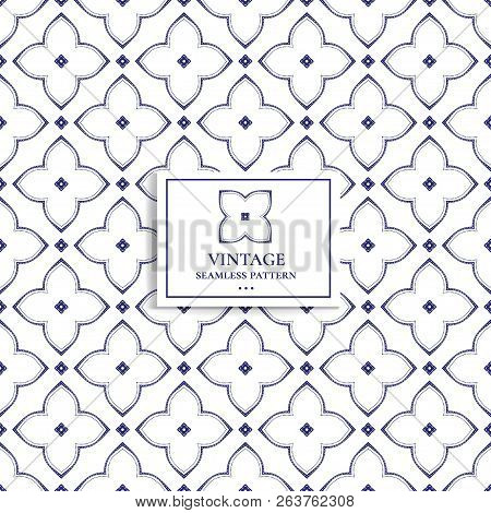 Blue And White Geometric Seamless Pattern. Minimal. Ornament, Traditional, Ethnic, Arabic, Turkish, 