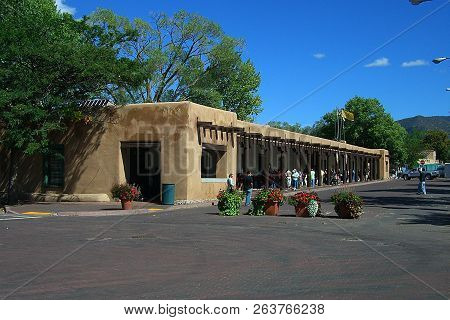 Santa Fe, New Mexico - September 23: Shoppers & Tourists At The Native American Market On September 