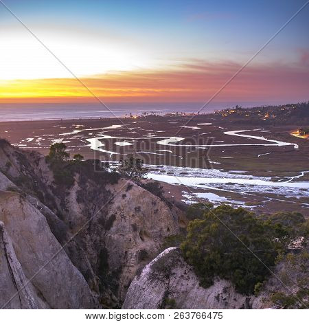 San Elijo Lagoon And Solana Beach At Sunset