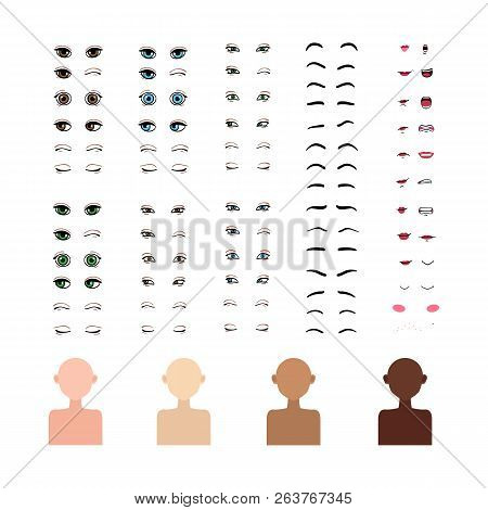 A Set Of Elements To Create The Character Of The Girl. Vector Illustration