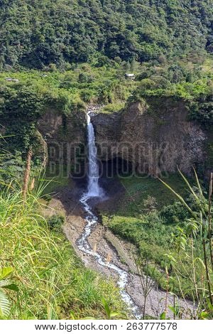 Waterfall On The Cascade Road In Banos, Ecuador