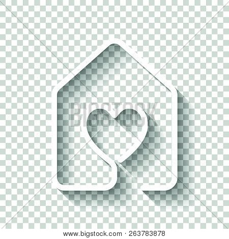 House With Heart Icon. Line Style. White Icon With Shadow On Tra