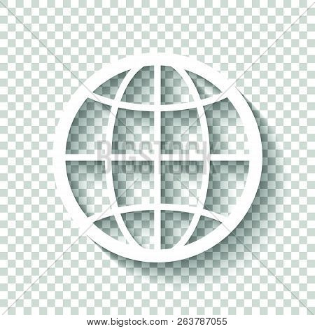 Globe, Planet. Simple Silhouette. White Icon With Shadow On Tran