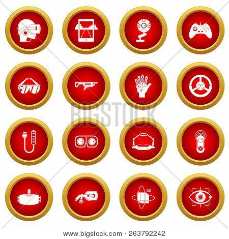 Virtual Reality Icon Red Circle Set Isolated On White Background