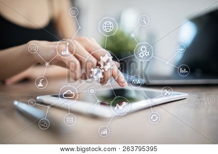 Data Integration Diagram And Process Automation Business Internet Technology Concept On Virtual Scre
