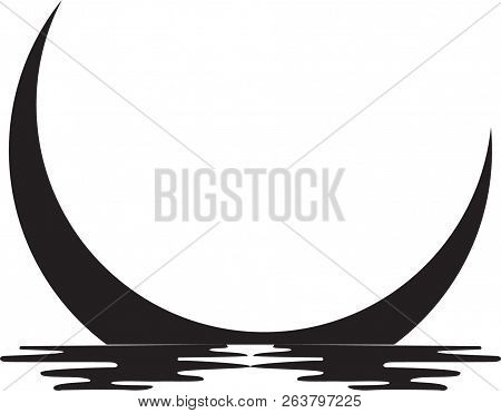 Crescent And Sea Illustration Black Background White Background