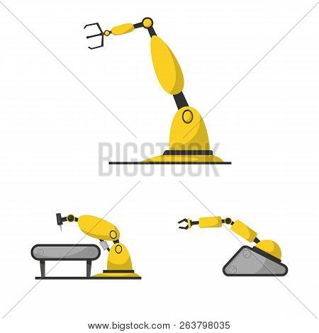 Vector Illustration Of Robot And Factory Logo. Collection Of Robot And Space Vector Icon For Stock.