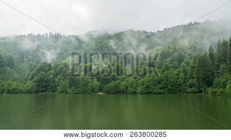 Artvin, Turkey - July 2018: A Beautiful Lake Landscape From Borcka Karagol Nature Park.