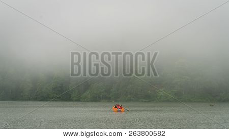 Artvin, Turkey - July 2018: People In A Rowing Boat In Borcka Karagol Nature Park
