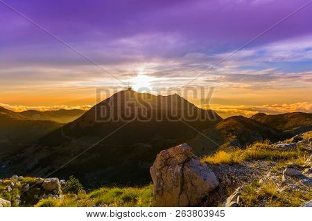 Lovcen Mountains National park at sunset in Montenegro