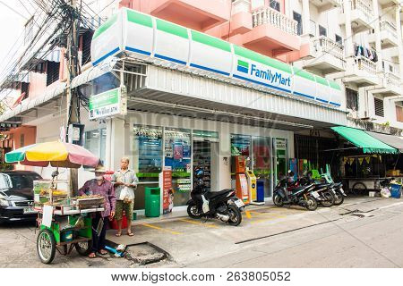 Convenience Store Familymart Open 24 Hours A Day At Bangkok In Thailand.
