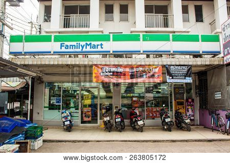 Convenience Store Familymart Open 24 Hours A Day At Samut Prakan In Thailand.
