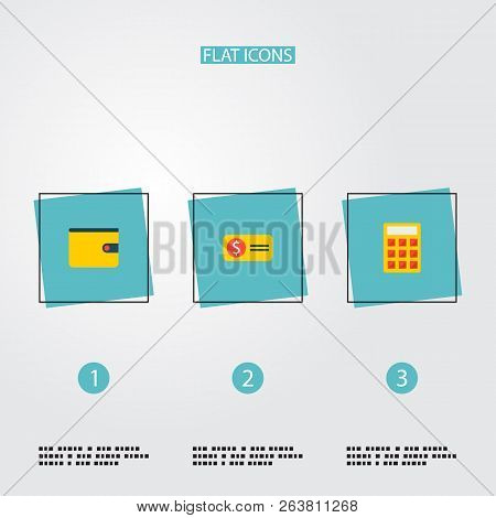 Set Of Financial Icons Flat Style Symbols With Calculate, Bill, Wallet And Other Icons For Your Web 