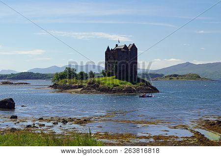 Castle Stalker Is A Tower House About 2.5 Kilometers Northeast Of Port Appin, A Village In Argyll An