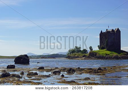 Castle Stalker Is A Tower House About 2.5 Kilometers Northeast Of Port Appin, A Village In Argyll An