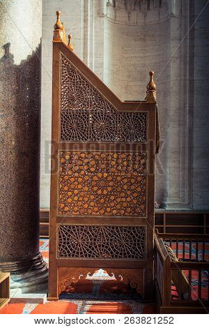 Wooden Minbar Sermon Pulpit Of Ottoman Times In Mosque