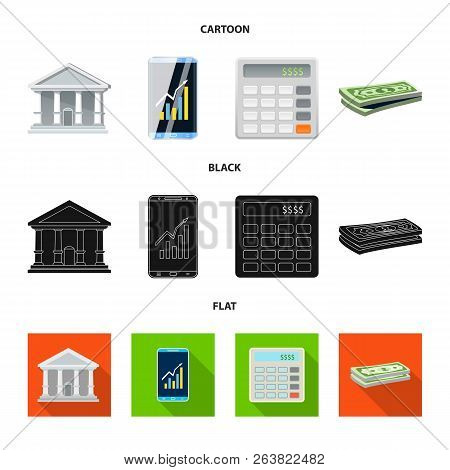 Vector Illustration Of Bank And Money Icon. Collection Of Bank And Bill Stock Vector Illustration.