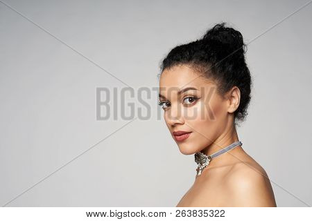 Beauty Portrait Of Beautiful Mixed Race Woman Wearing Chocker