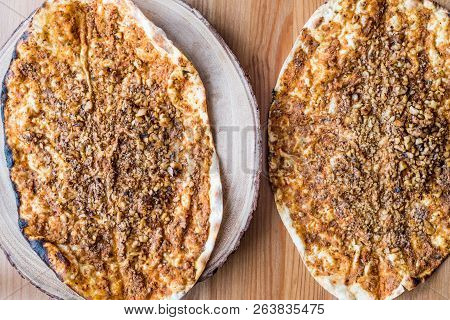 Cevizli Lahmacun Or Turkish Pizza With Walnut.