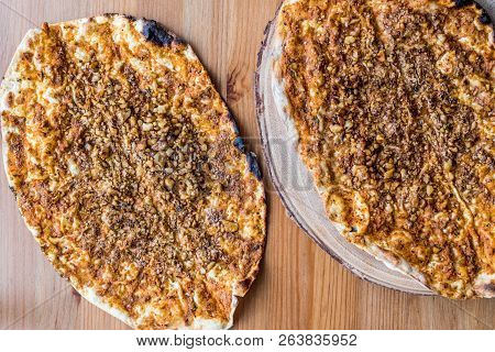 Cevizli Lahmacun Or Turkish Pizza With Walnut.