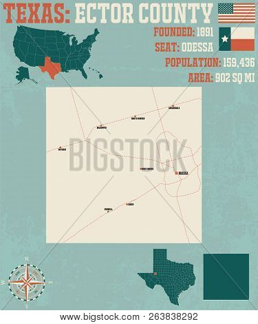 Detailed Map Of Ector County In Texas, Usa