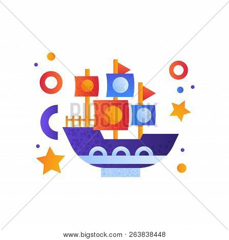 Vintage Shop With Sails, Sea Travel, Retro Toy Water Transport Vector Illustration On A White Backgr