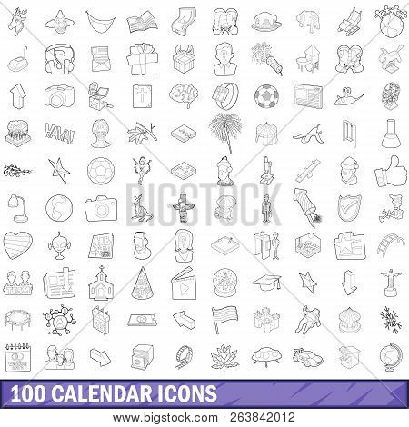 100 Calendar Icons Set In Outline Style For Any Design Illustration