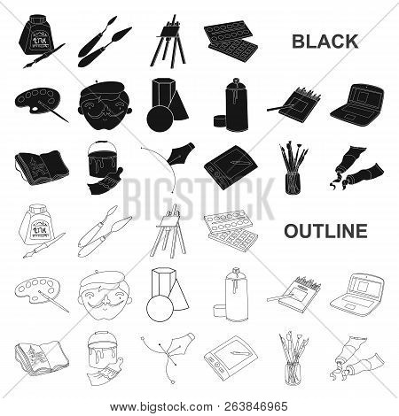 Painter And Drawing Black Icons In Set Collection For Design. Artistic Accessories Vector Symbol Sto