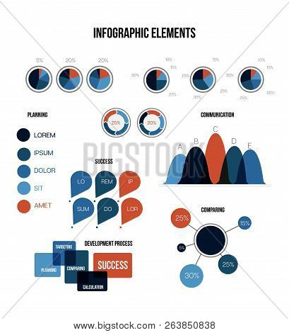 Ads Report Visualisation Inforgaphic Elements Vector Set. Blue, Brown, Pie Chart, Group Diagram, Rat