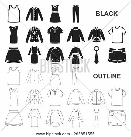 Different Kinds Of Clothes Black Icons In Set Collection For Design. Clothes And Style Vector Symbol