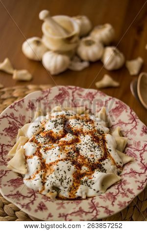 Manti / Turkish Ravioli With Yogurt.