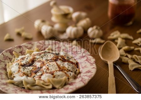 Manti / Turkish Ravioli With Yogurt.