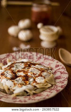 Manti / Turkish Ravioli With Yogurt.