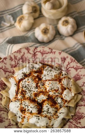 Manti / Turkish Ravioli With Yogurt.