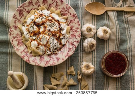 Manti / Turkish Ravioli With Yogurt.