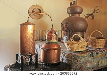 Alembic Copper. A Distillation Apparatus Used For The Production Of Alcohol, Essential Oils And Moon