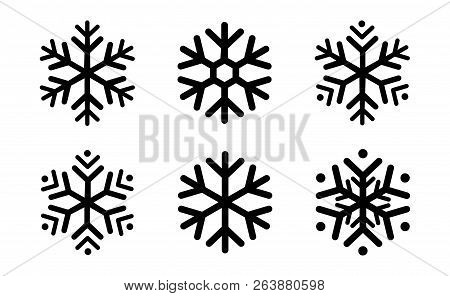 Rounded Snowflakes Silhouettes Black Template Set Icon. Trendy Shapes Composition. New Year Winter I