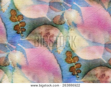 Seamless Botanical Print With Leaf Prints On Natural Silk. Hand-drawn Illustration.8