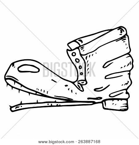 Old Boot. Vector Illustration Of Old Torn Shoes.hand Drawn  Torn Boot.