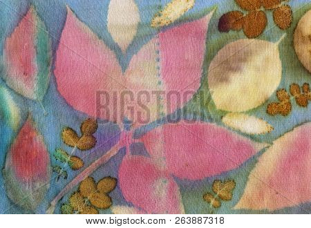 Botanical Print With Leaf Prints On Natural Silk. Hand-drawn Illustration.9
