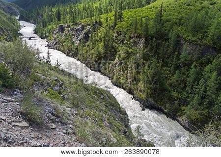 Oroi Bridge On The Chuya River.  End Of The Mazhoy Cascade. August. Surroundings Of The Village Of C