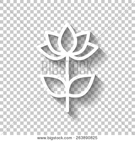 Simple Flower Symbol. Linear Icon. White Icon With Shadow On Tra