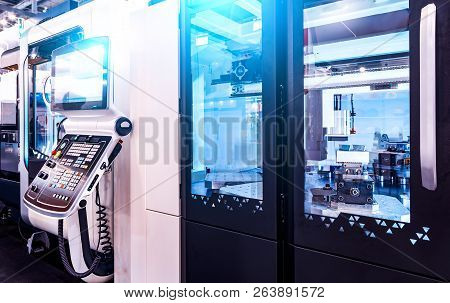 Open Cnc Machine With Snap And Digitally Controlled Pannel Modern Cnc Lathe In The Factory