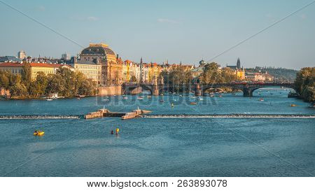 View To Vitava River From Charles Bridge In Prague, Beautiful Summer Day