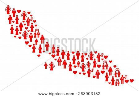 Mosaic Map Of Curacao Island Formed With Red Lovely Men. Vector Lovely Geographic Abstraction Of Map