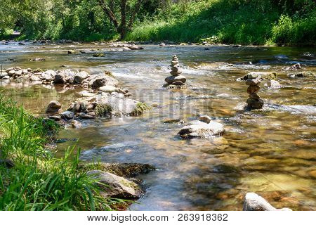River In The City Of Freiburg, Germany, Stones