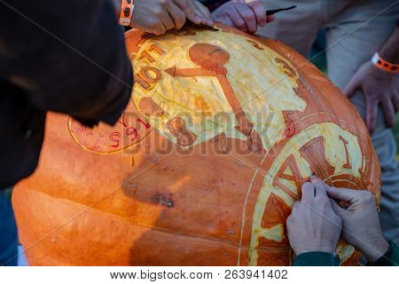 Chadds Ford, Pa - October 18: Person Carving Pumpkin At The Great Pumpkin Carve Carving Contest On O