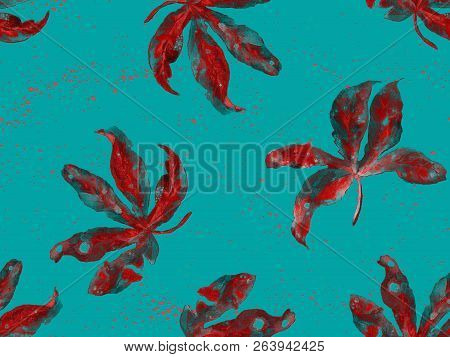 Indigo Exotic Pattern. Monstera Leaves And Hibiscus Flowers In Summer Print.  Saturated Large Floral